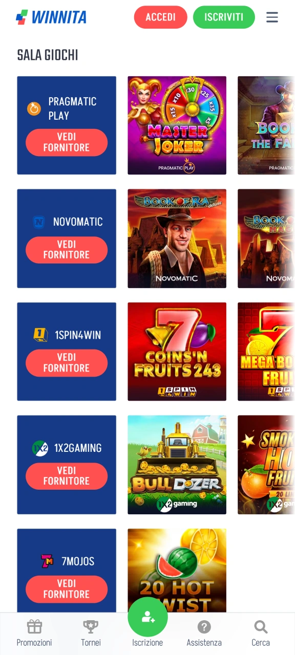 Sul sito web di Winnita puoi giocare a una vasta gamma di giochi da casinò.