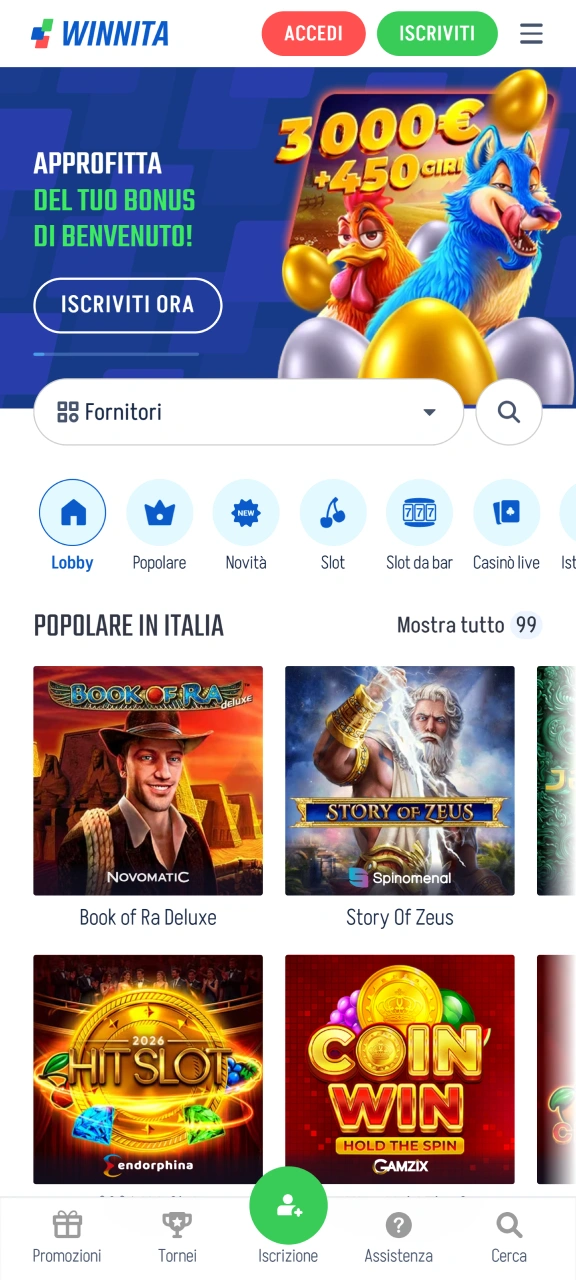 Goditi l'esperienza di gioco sull'app Winnita.