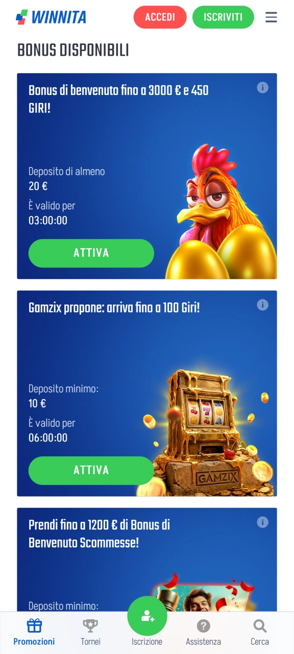 Approfitta dei bonus di Winnita e aumenta le tue vincite.