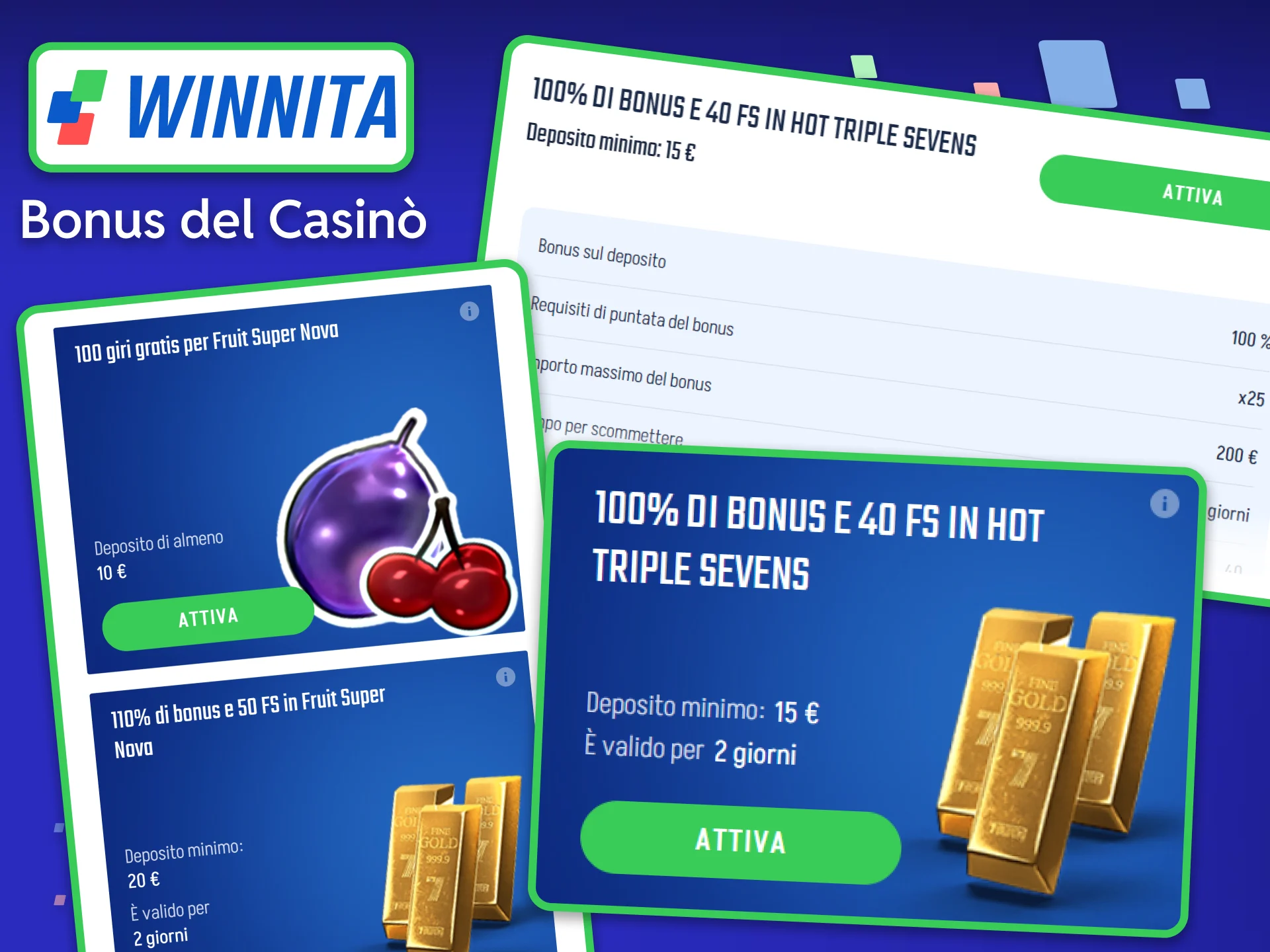 Scopri la vasta selezione di bonus dedicati alle slot e ai tavoli live sul sito web di Winnita.