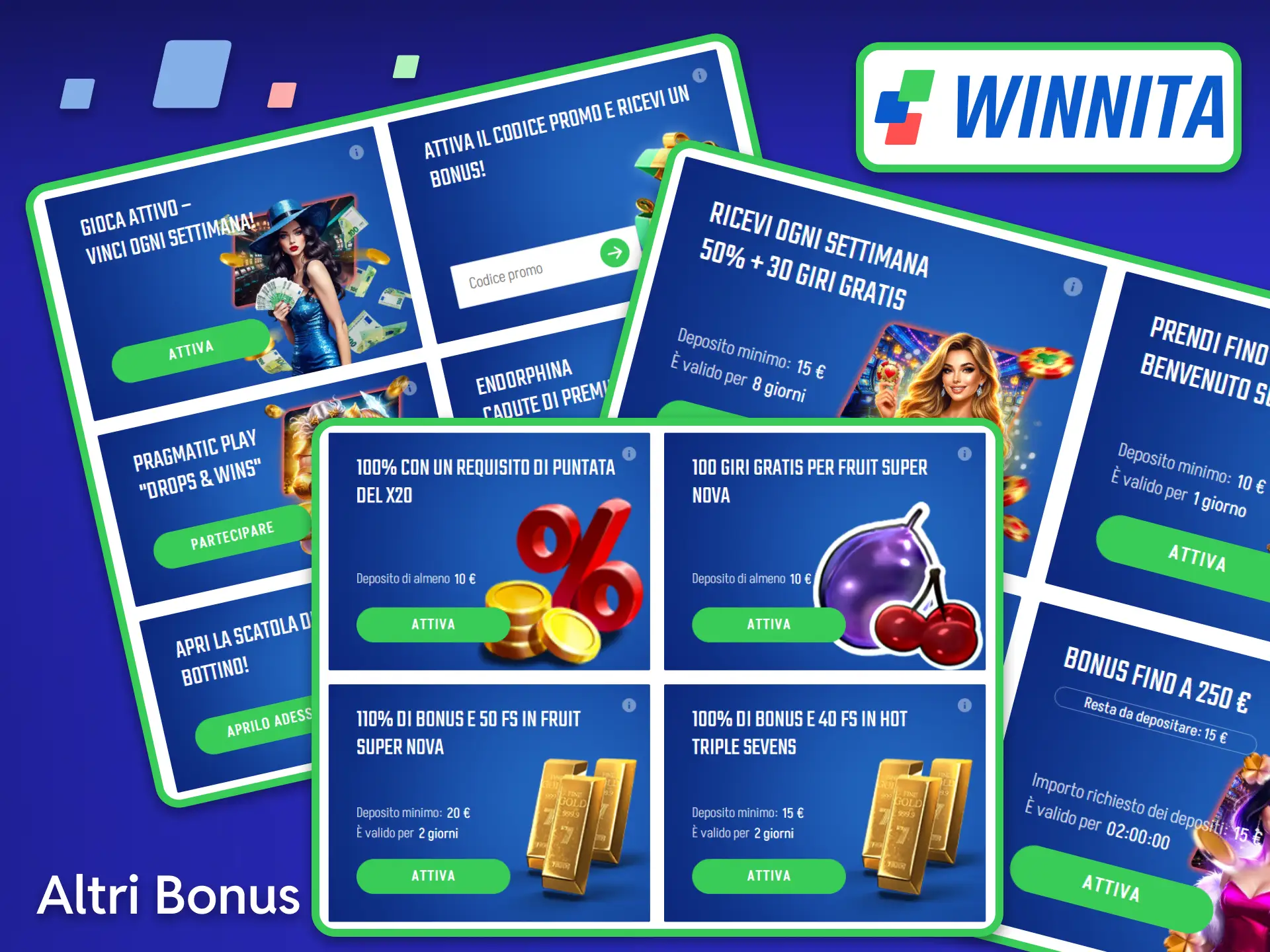 Scopri gli altri bonus disponibili su Winnita per non perderti giri gratuiti e cashback settimanali.