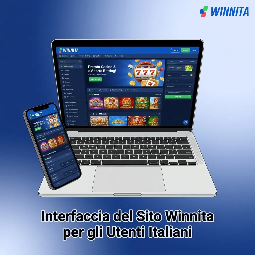 Interfaccia del sito Winnita con menu di navigazione, promozioni e giochi disponibili per gli utenti italiani