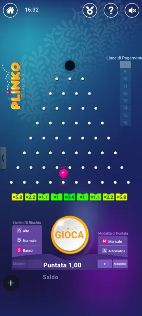 Avvia il gioco Plinko e vinci a Winnita.