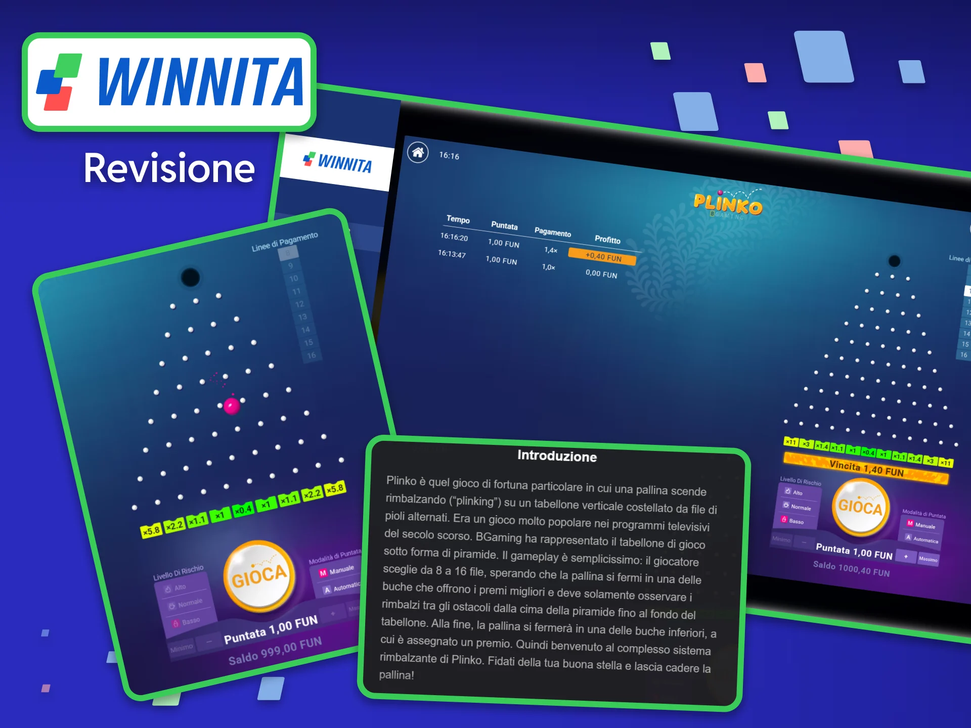 Prima di giocare a Plinko a Winnita, consulta le informazioni relative al gioco.
