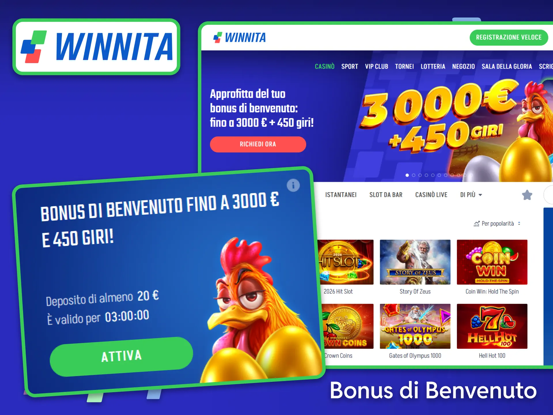 Ottieni un inizio straordinario attivando il pacchetto del Bonus di Benvenuto sui tuoi primi depositi effettuati su Winnita.