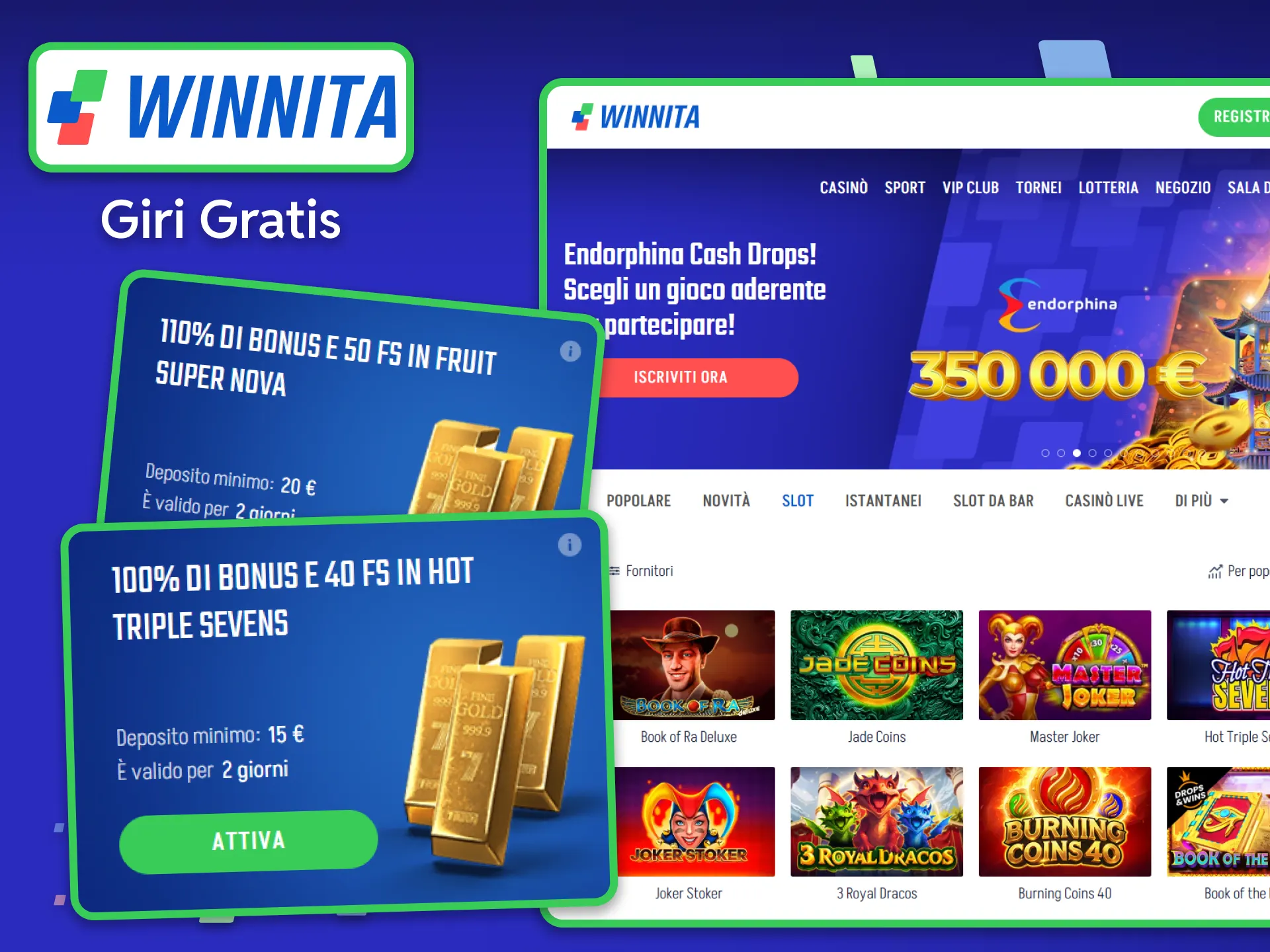 Gioca senza rischiare il tuo saldo reale sfruttando i pacchetti di Giri Gratis Winnita sulle slot più famose.