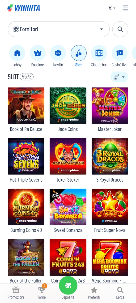 Apri la lobby dei giochi di slot al casinò Winnita.